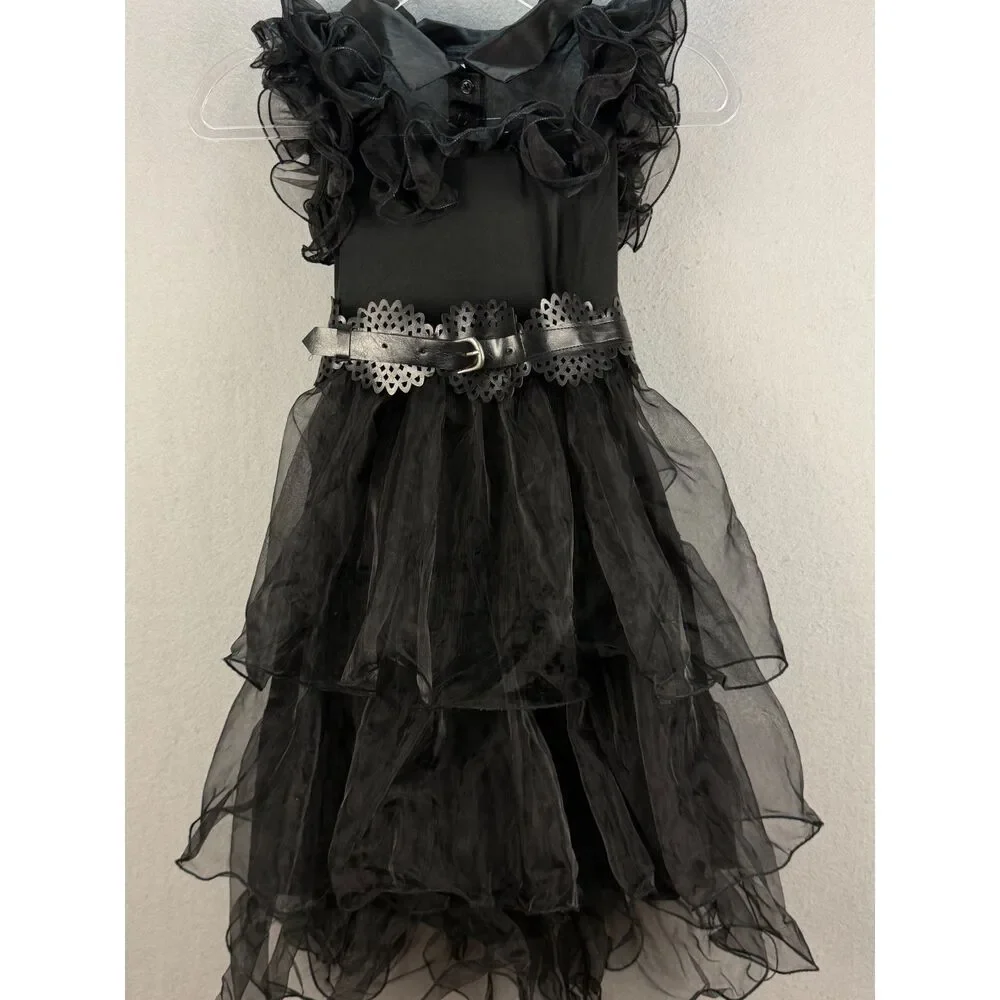 Spirit Wednesday Addams Rave’N Dance Dress Costume Girls M 8-10 Belt